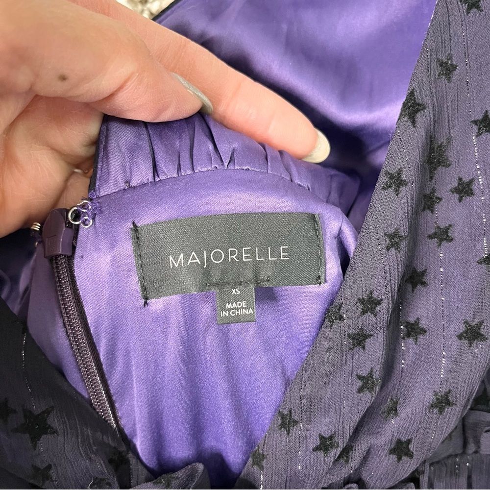 Majorelle Dress Women’s XS Emmalyn Purple/Black Velvet Stars Bow Straps V-Neck - Picture 4 of 11